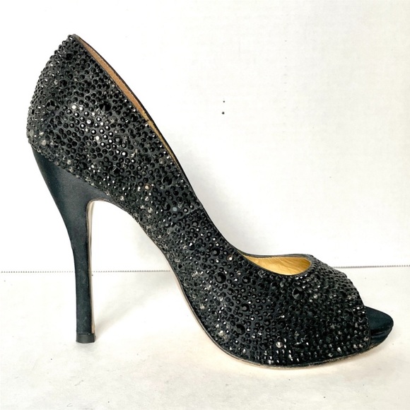 Benjamin Adams London Black Crystallized Satin Dress Pumps, US 7.5 - Picture 9 of 14